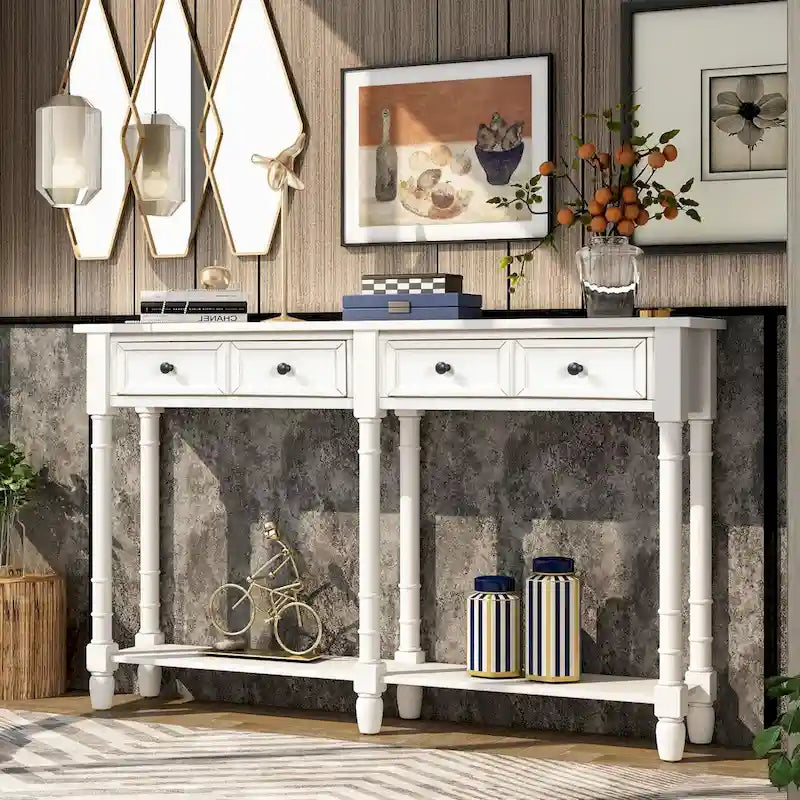 Cusp Barn Console Table Table d'appoint facile à monter avec deux tiroirs de rangement et étagère inférieure pour le salon, l'entrée