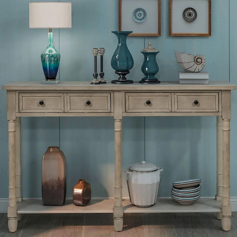Cusp Barn Console Table Table d'appoint facile à monter avec deux tiroirs de rangement et étagère inférieure pour le salon, l'entrée