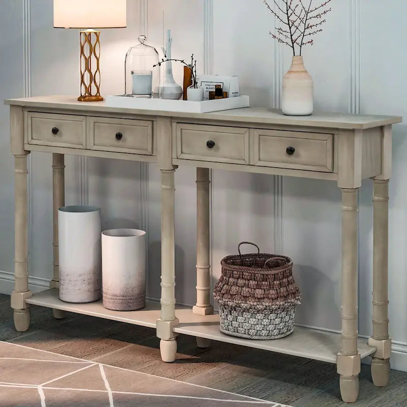 Cusp Barn Console Table Table d'appoint facile à monter avec deux tiroirs de rangement et étagère inférieure pour le salon, l'entrée