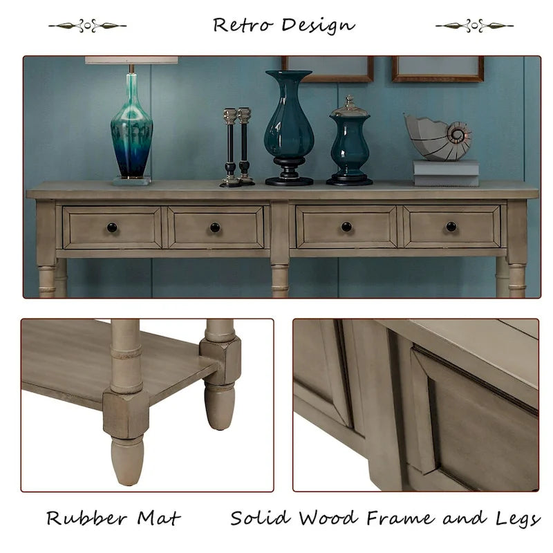Cusp Barn Console Table Table d'appoint facile à monter avec deux tiroirs de rangement et étagère inférieure pour le salon, l'entrée