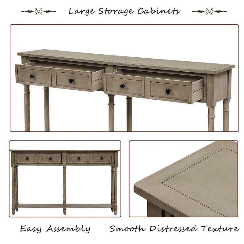 Cusp Barn Console Table Table d'appoint facile à monter avec deux tiroirs de rangement et étagère inférieure pour le salon, l'entrée