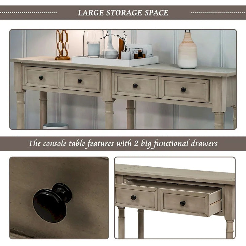 Cusp Barn Console Table Table d'appoint facile à monter avec deux tiroirs de rangement et étagère inférieure pour le salon, l'entrée