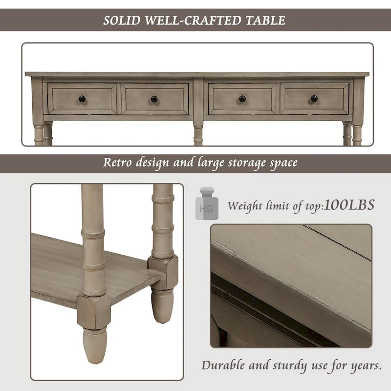 Cusp Barn Console Table Table d'appoint facile à monter avec deux tiroirs de rangement et étagère inférieure pour le salon, l'entrée