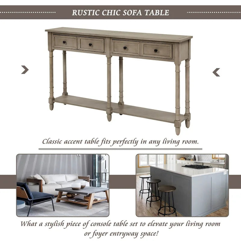 Cusp Barn Console Table Table d'appoint facile à monter avec deux tiroirs de rangement et étagère inférieure pour le salon, l'entrée