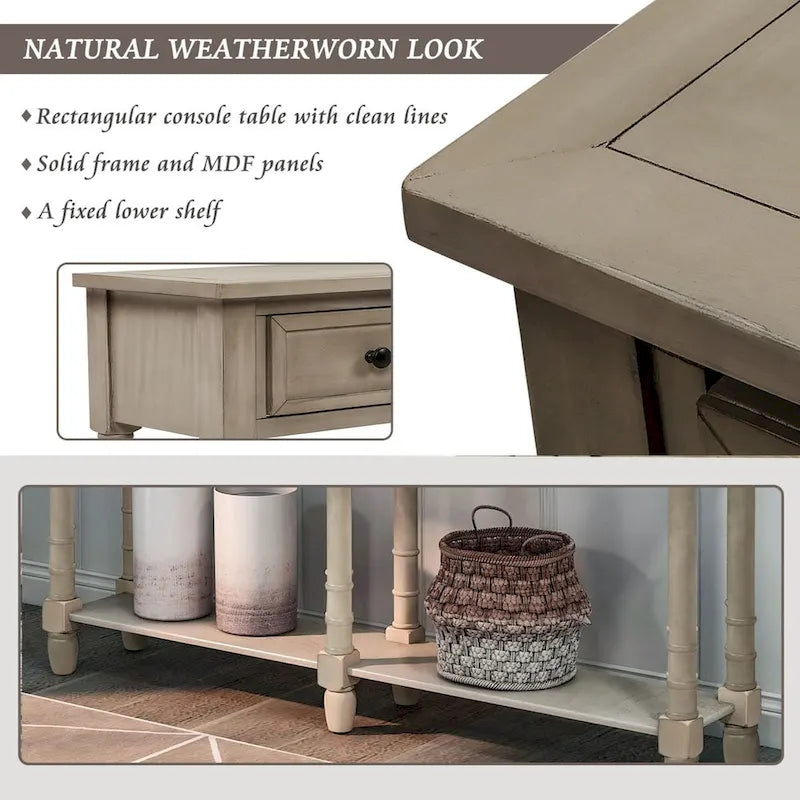 Cusp Barn Console Table Table d'appoint facile à monter avec deux tiroirs de rangement et étagère inférieure pour le salon, l'entrée