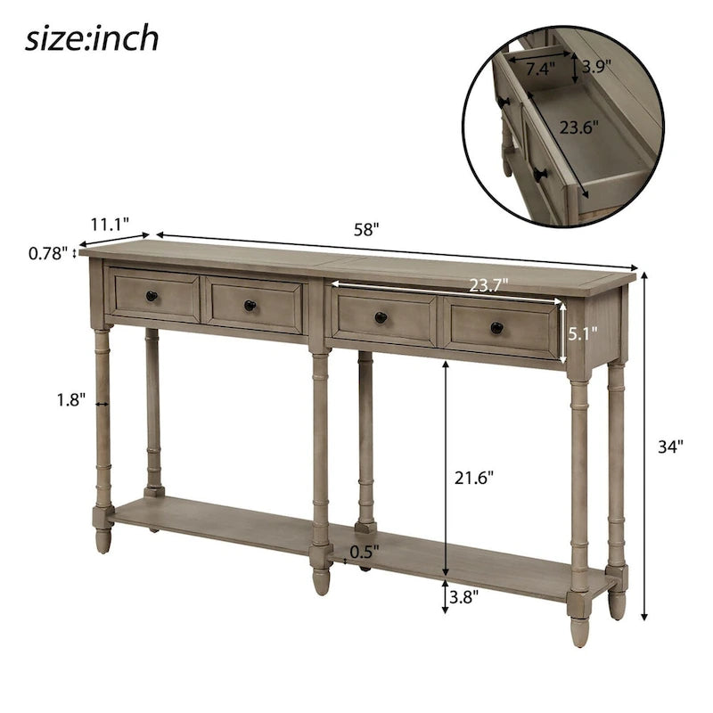 Cusp Barn Console Table Table d'appoint facile à monter avec deux tiroirs de rangement et étagère inférieure pour le salon, l'entrée