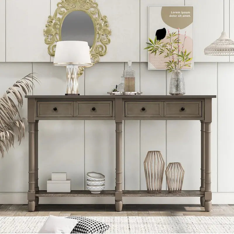 Cusp Barn Console Table Table d'appoint facile à monter avec deux tiroirs de rangement et étagère inférieure pour le salon, l'entrée