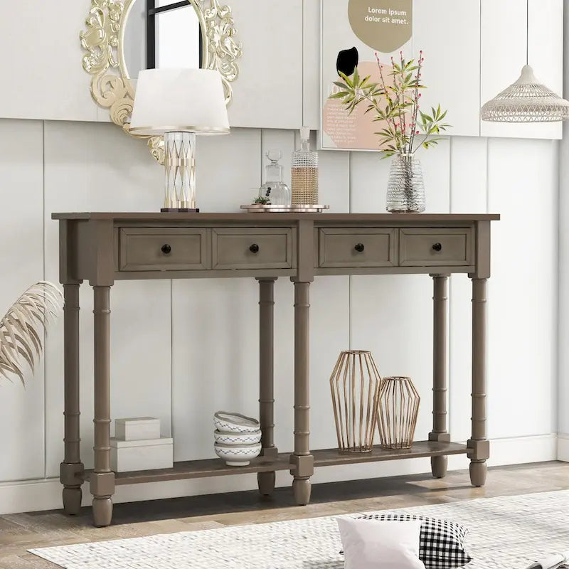 Cusp Barn Console Table Table d'appoint facile à monter avec deux tiroirs de rangement et étagère inférieure pour le salon, l'entrée