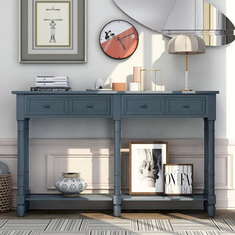 Cusp Barn Console Table Table d'appoint facile à monter avec deux tiroirs de rangement et étagère inférieure pour le salon, l'entrée