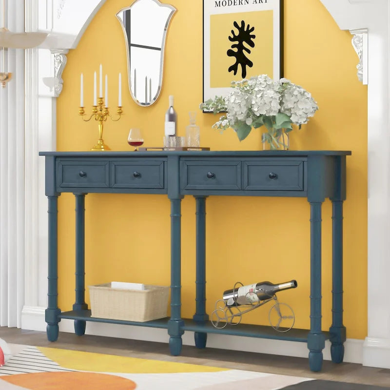 Cusp Barn Console Table Table d'appoint facile à monter avec deux tiroirs de rangement et étagère inférieure pour le salon, l'entrée