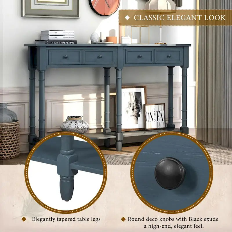 Cusp Barn Console Table Table d'appoint facile à monter avec deux tiroirs de rangement et étagère inférieure pour le salon, l'entrée