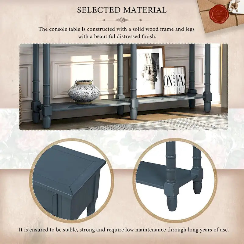 Cusp Barn Console Table Table d'appoint facile à monter avec deux tiroirs de rangement et étagère inférieure pour le salon, l'entrée