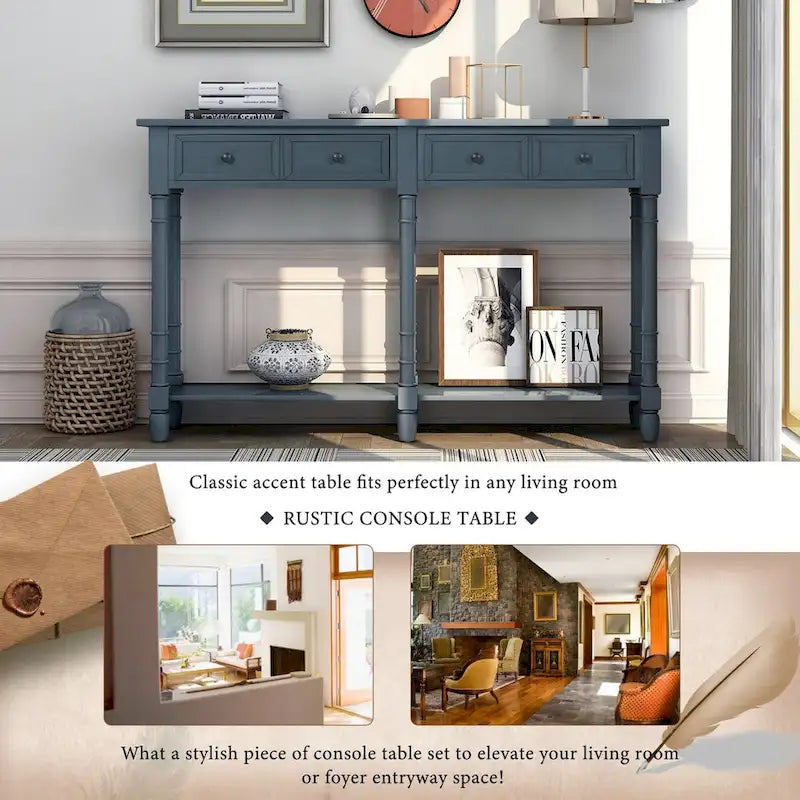 Cusp Barn Console Table Table d'appoint facile à monter avec deux tiroirs de rangement et étagère inférieure pour le salon, l'entrée