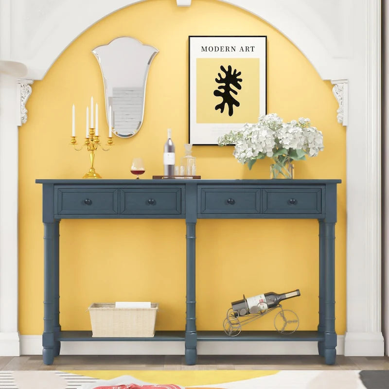 Cusp Barn Console Table Table d'appoint facile à monter avec deux tiroirs de rangement et étagère inférieure pour le salon, l'entrée