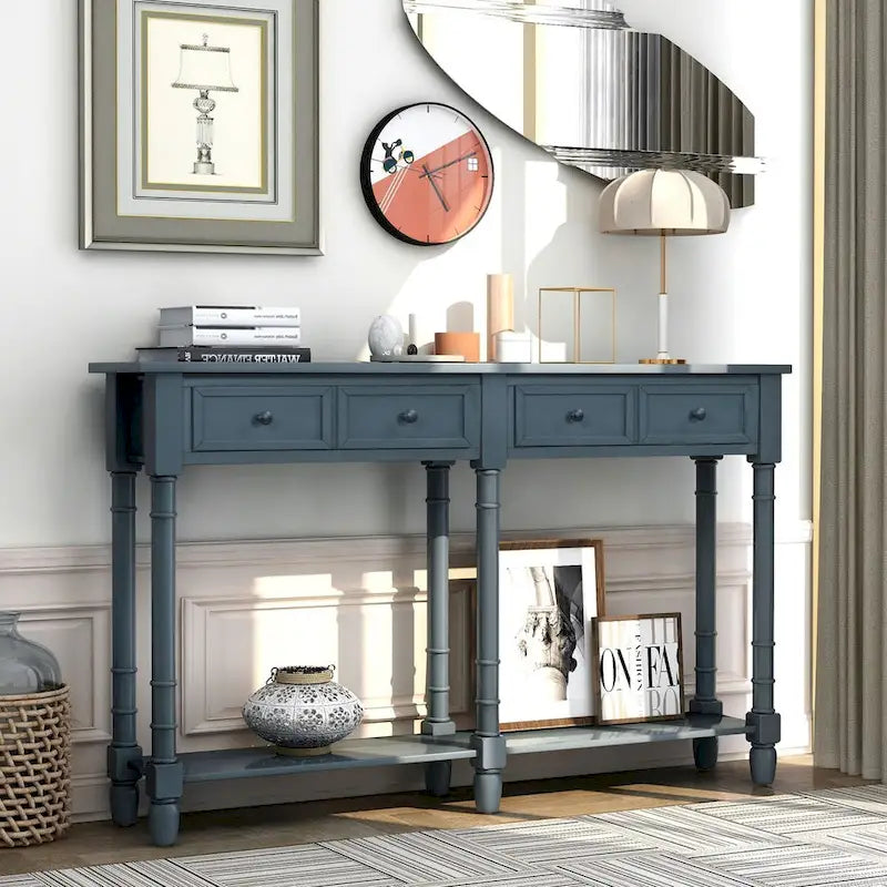 Cusp Barn Console Table Table d'appoint facile à monter avec deux tiroirs de rangement et étagère inférieure pour le salon, l'entrée