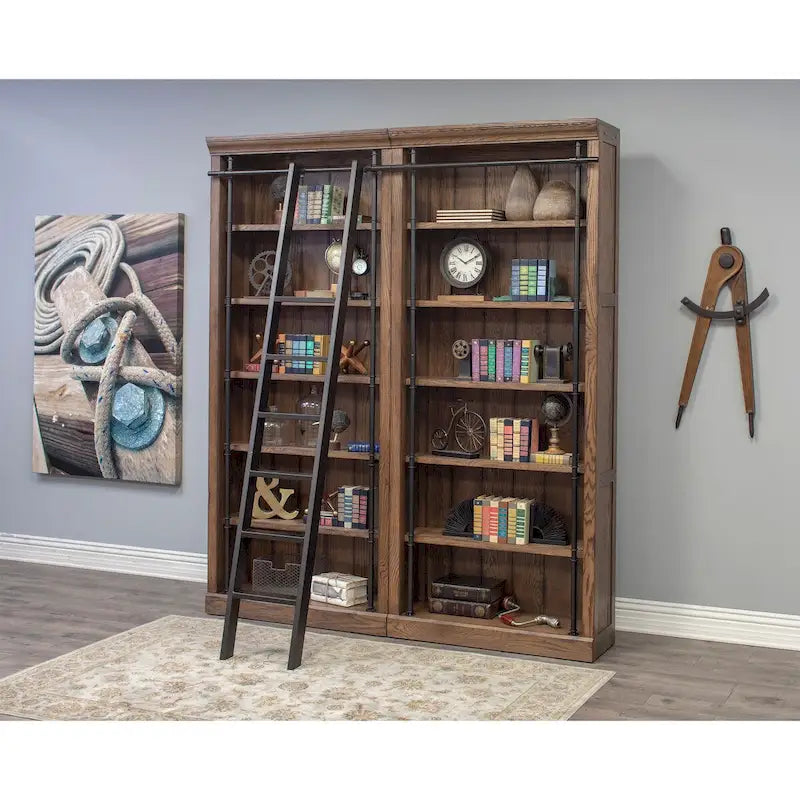 Étagère murale Avondale de 2,4 m de haut avec échelle, meuble de rangement, étagère de présentation pour bureau, marron - 203 larg. x 239 haut. x 38 prof.