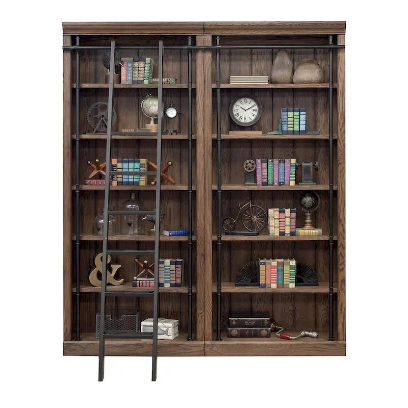 Étagère murale Avondale de 2,4 m de haut avec échelle, meuble de rangement, étagère de présentation pour bureau, marron - 203 larg. x 239 haut. x 38 prof.