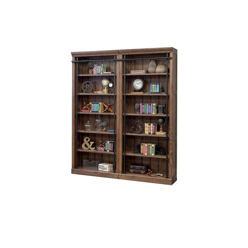Étagère murale Avondale de 2,4 m de haut avec échelle, meuble de rangement, étagère de présentation pour bureau, marron - 203 larg. x 239 haut. x 38 prof.