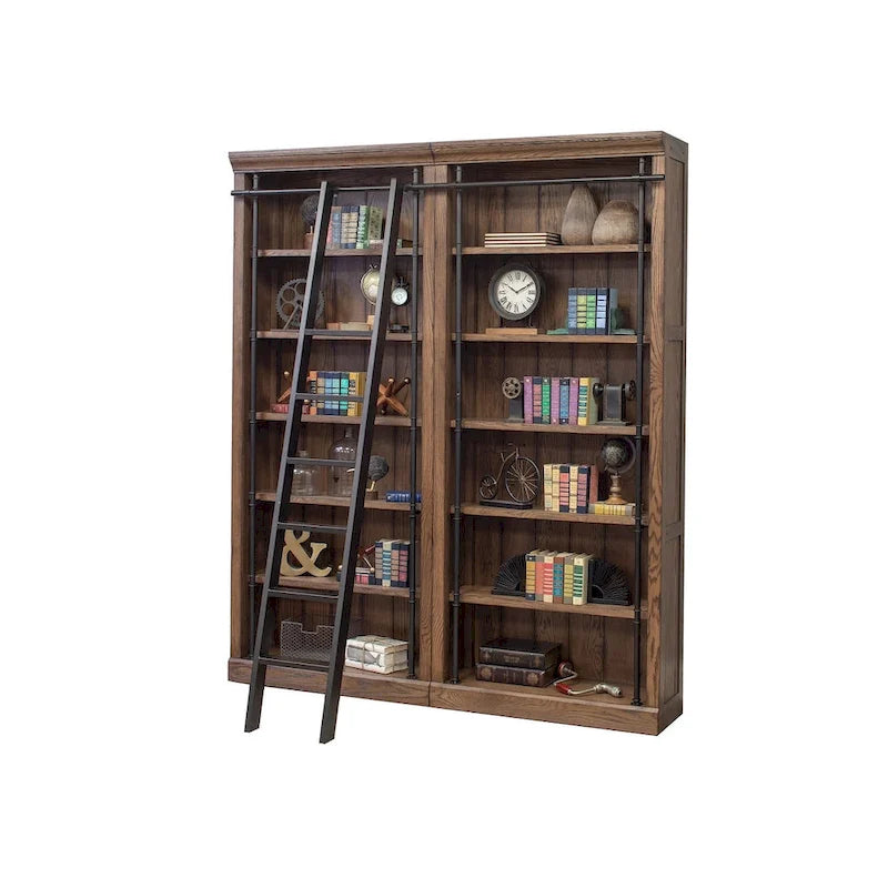 Étagère murale Avondale de 2,4 m de haut avec échelle, meuble de rangement, étagère de présentation pour bureau, marron - 203 larg. x 239 haut. x 38 prof.