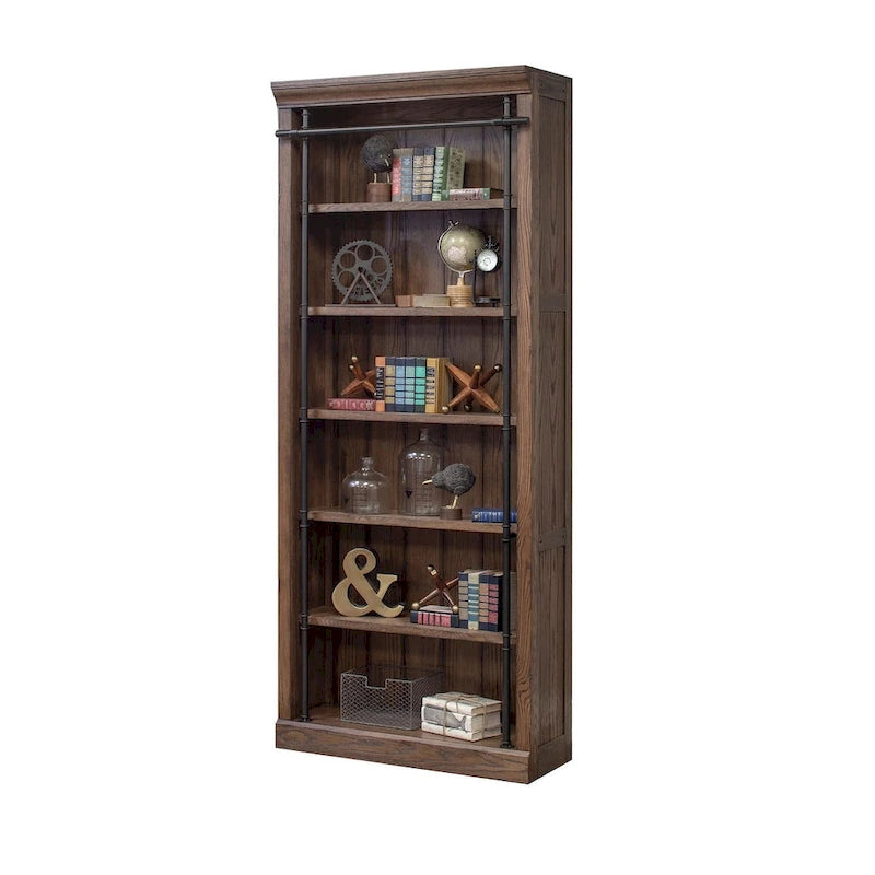 Étagère murale Avondale de 2,4 m de haut avec échelle, meuble de rangement, étagère de présentation pour bureau, marron - 203 larg. x 239 haut. x 38 prof.