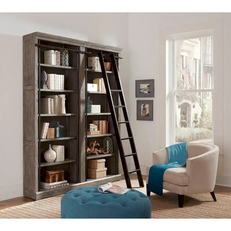 Étagère murale Avondale de 2,4 m de haut avec échelle, meuble de rangement, étagère de présentation pour bureau, marron - 203 larg. x 239 haut. x 38 prof.