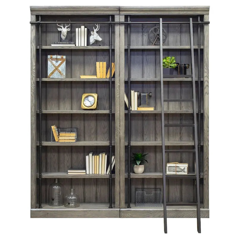 Étagère murale Avondale de 2,4 m de haut avec échelle, meuble de rangement, étagère de présentation pour bureau, marron - 203 larg. x 239 haut. x 38 prof.