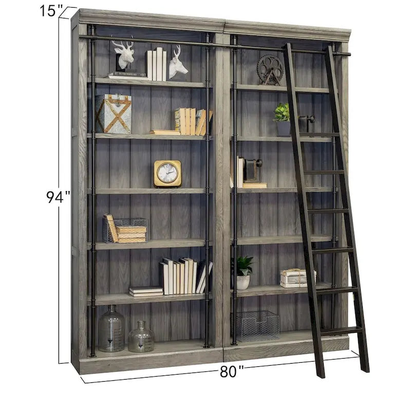 Étagère murale Avondale de 2,4 m de haut avec échelle, meuble de rangement, étagère de présentation pour bureau, marron - 203 larg. x 239 haut. x 38 prof.