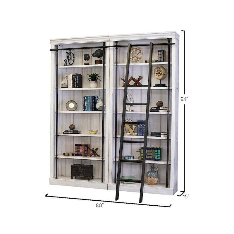 Étagère murale Avondale de 2,4 m de haut avec échelle, meuble de rangement, étagère de présentation pour bureau, marron - 203 larg. x 239 haut. x 38 prof.