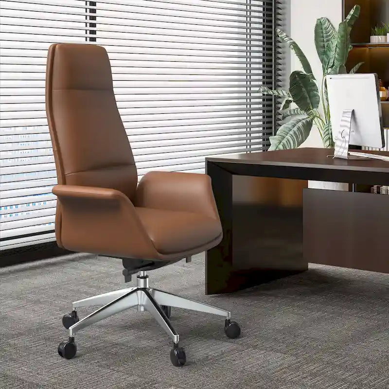 Fauteuil de bureau en cuir à dossier haut Summit avec fonctions pivotantes et inclinables