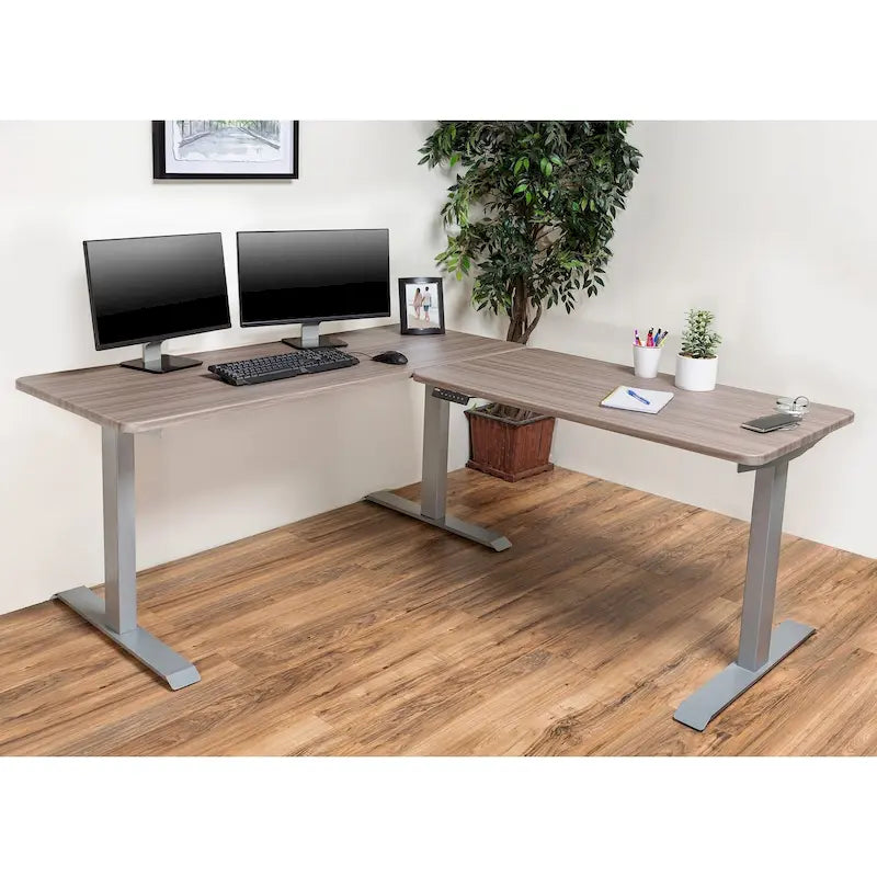 Bureau debout électrique BRODAN, bureau réglable en hauteur, en forme de L