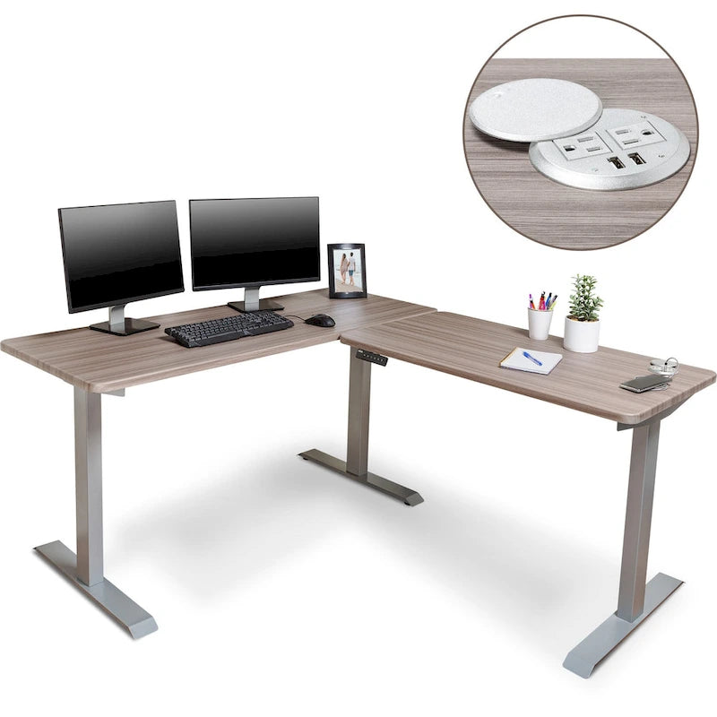 Bureau debout électrique BRODAN, bureau réglable en hauteur, en forme de L