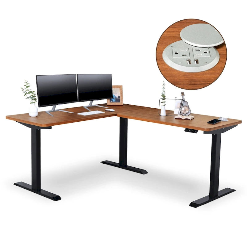 Bureau debout électrique BRODAN, bureau réglable en hauteur, en forme de L