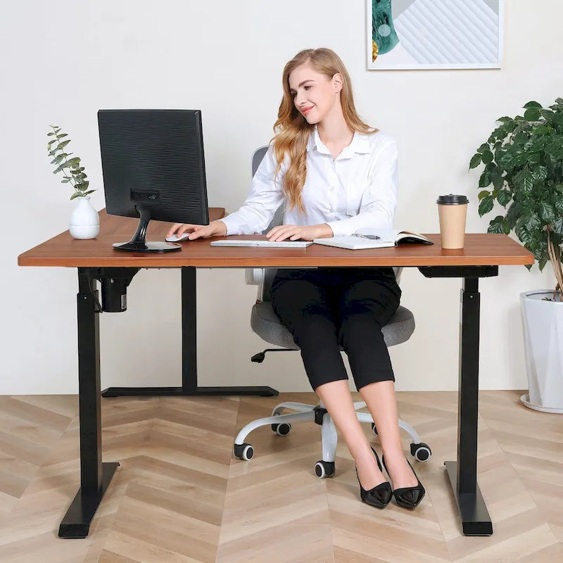 Bureau debout électrique BRODAN, bureau réglable en hauteur, en forme de L