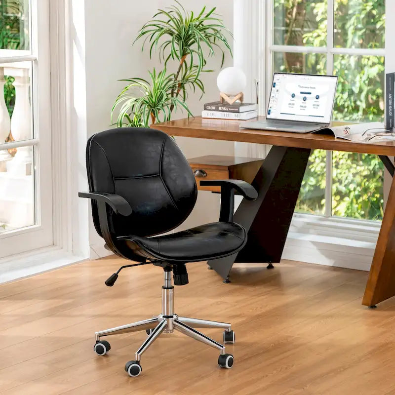 Fauteuil de bureau pivotant réglable en similicuir Glitzhome avec accoudoir, design ergonomique