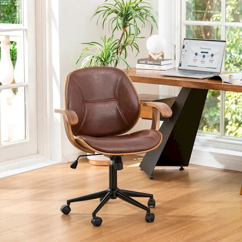 Fauteuil de bureau pivotant réglable en similicuir Glitzhome avec accoudoir, design ergonomique