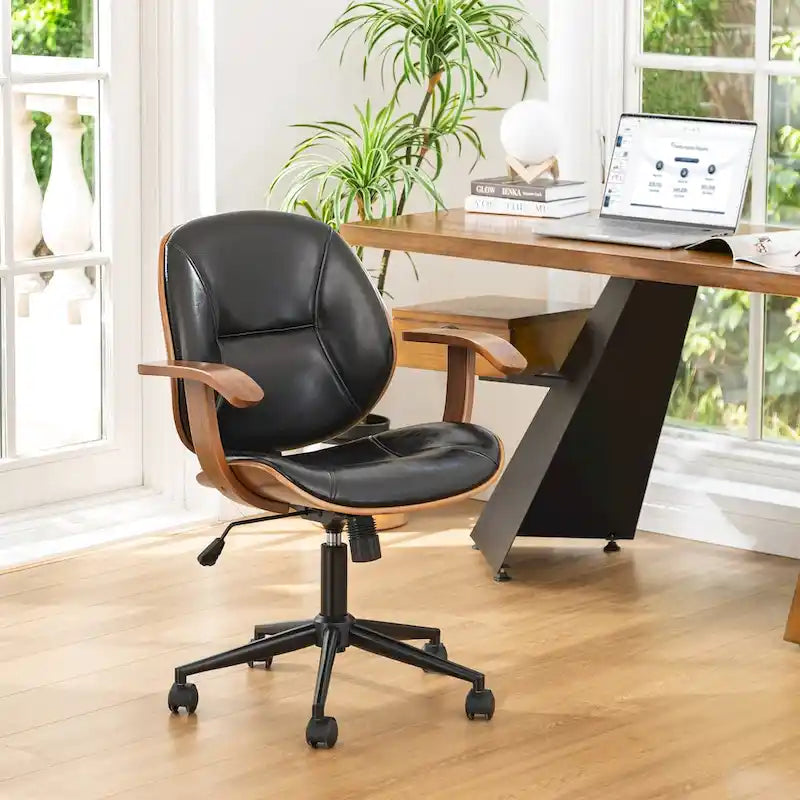 Fauteuil de bureau pivotant réglable en similicuir Glitzhome avec accoudoir, design ergonomique
