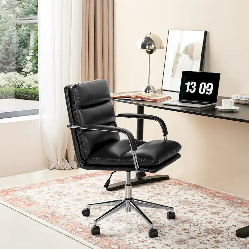 Fauteuil de bureau pivotant réglable en similicuir Glitzhome avec accoudoir, design ergonomique