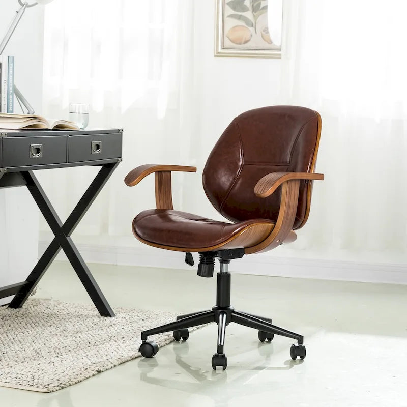 Fauteuil de bureau pivotant réglable en similicuir Glitzhome avec accoudoir, design ergonomique
