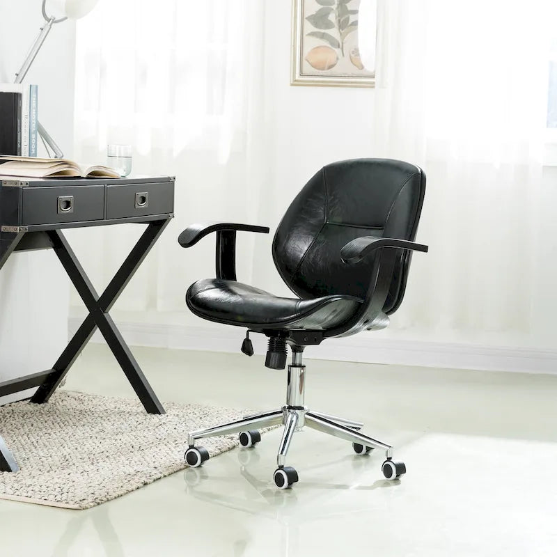 Fauteuil de bureau pivotant réglable en similicuir Glitzhome avec accoudoir, design ergonomique