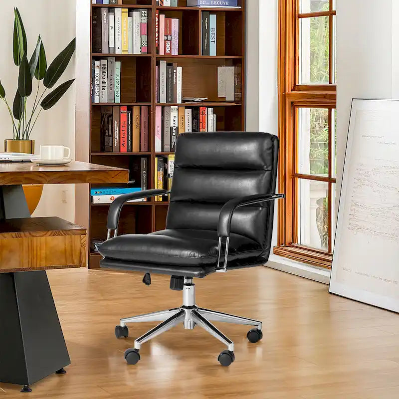 Fauteuil de bureau pivotant réglable en similicuir Glitzhome avec accoudoir, design ergonomique