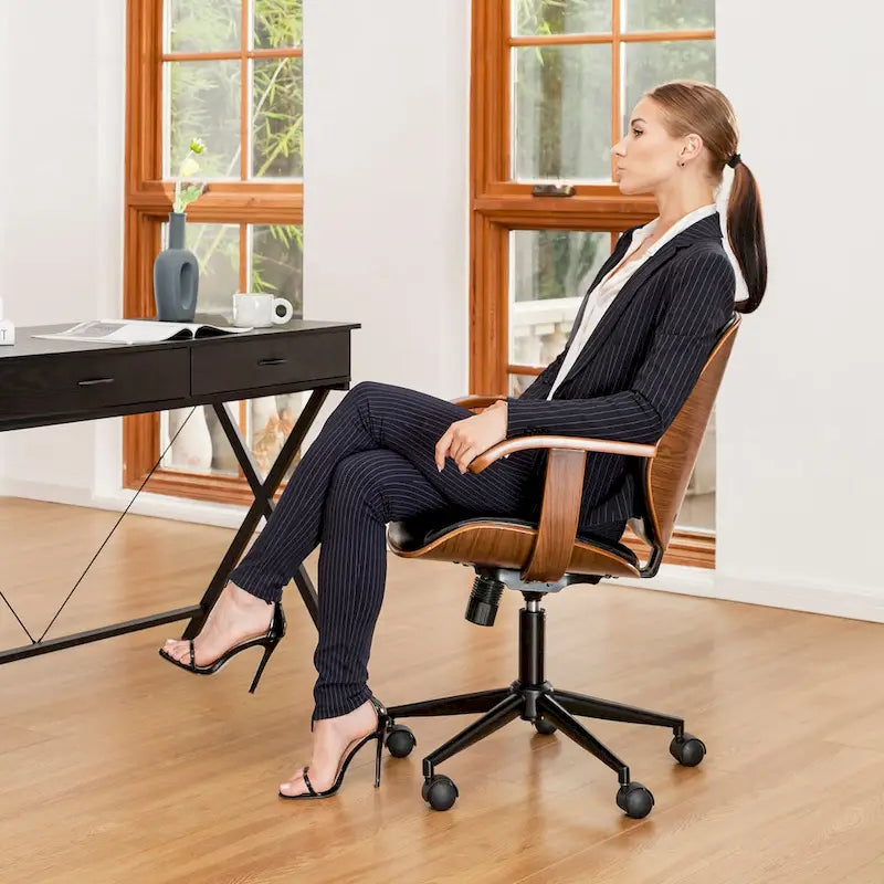 Fauteuil de bureau pivotant réglable en similicuir Glitzhome avec accoudoir, design ergonomique