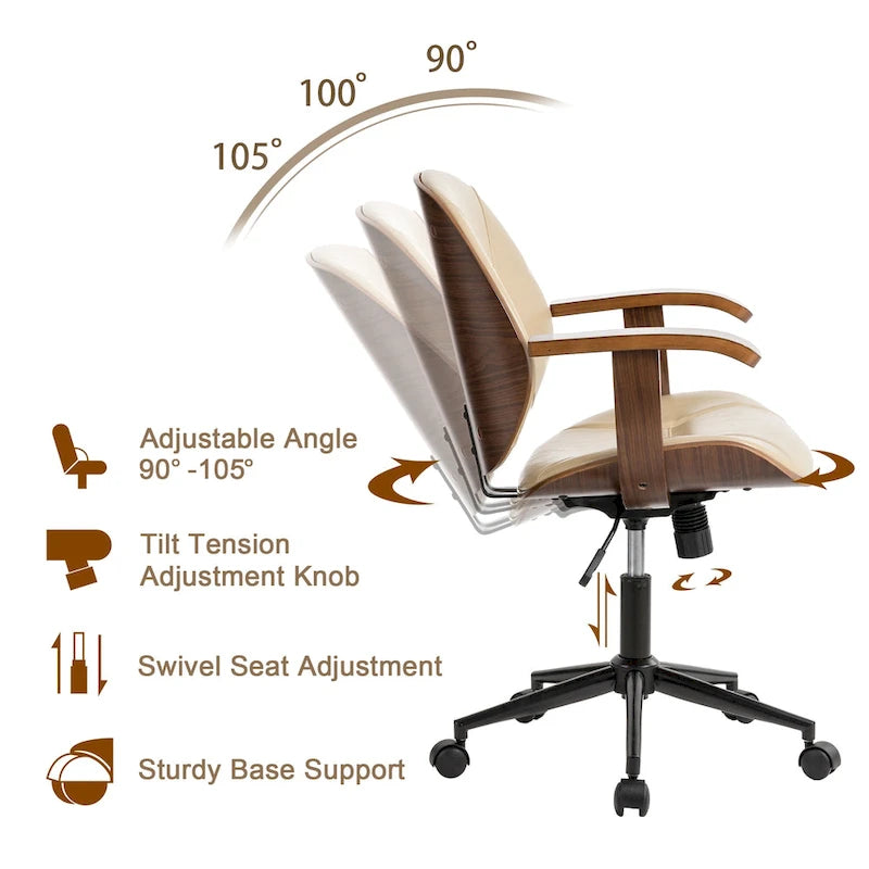 Fauteuil de bureau pivotant réglable en similicuir Glitzhome avec accoudoir, design ergonomique