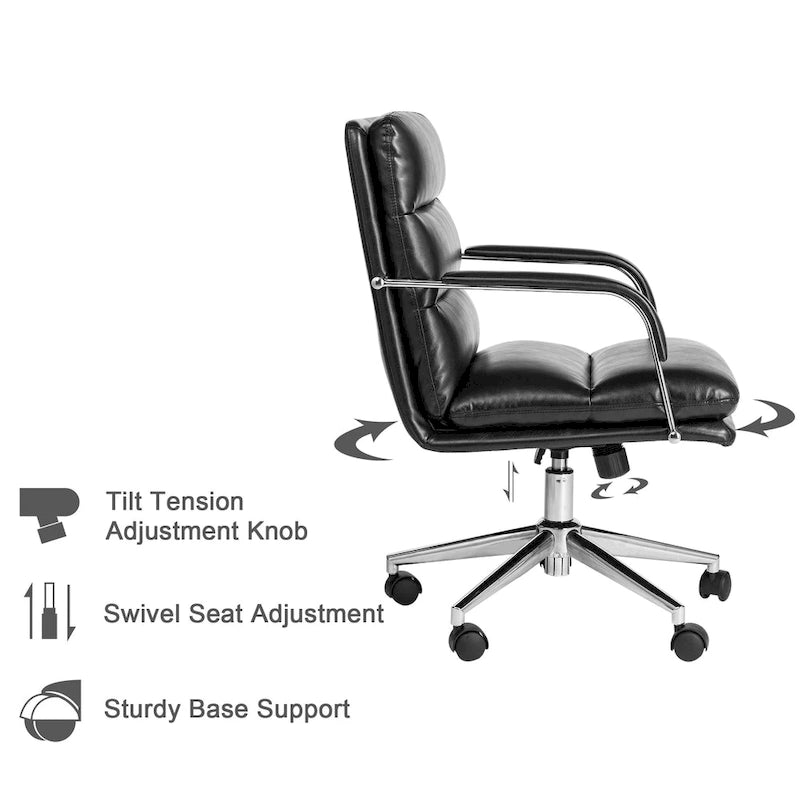 Fauteuil de bureau pivotant réglable en similicuir Glitzhome avec accoudoir, design ergonomique