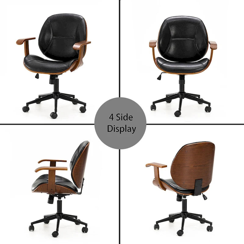 Fauteuil de bureau pivotant réglable en similicuir Glitzhome avec accoudoir, design ergonomique