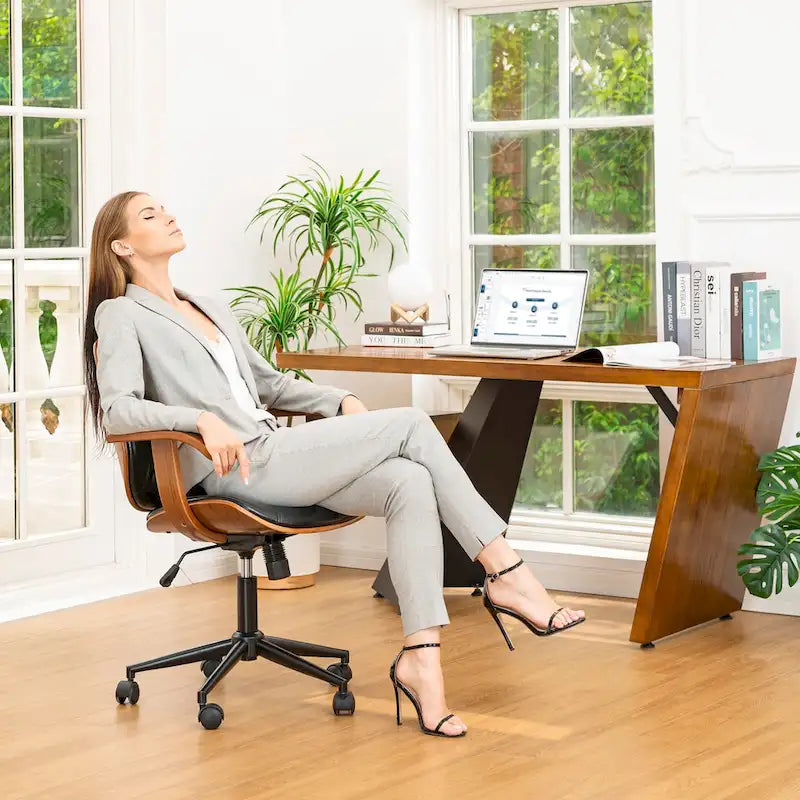 Fauteuil de bureau pivotant réglable en similicuir Glitzhome avec accoudoir, design ergonomique