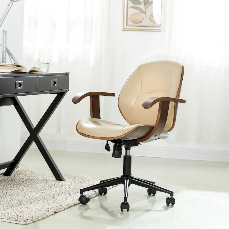 Fauteuil de bureau pivotant réglable en similicuir Glitzhome avec accoudoir, design ergonomique