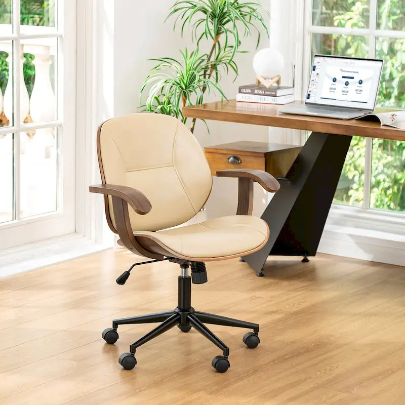 Fauteuil de bureau pivotant réglable en similicuir Glitzhome avec accoudoir, design ergonomique