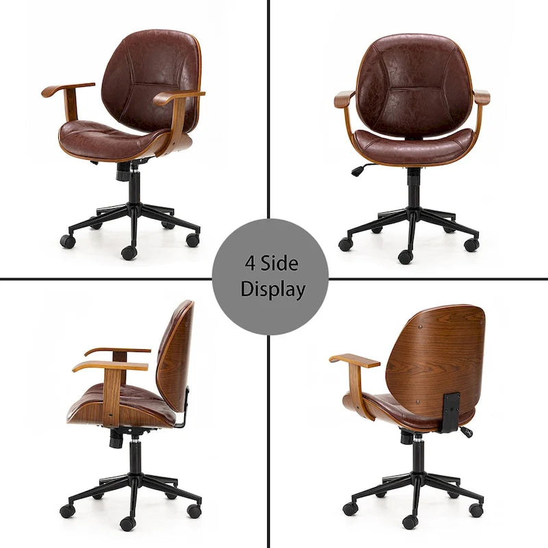 Fauteuil de bureau pivotant réglable en similicuir Glitzhome avec accoudoir, design ergonomique