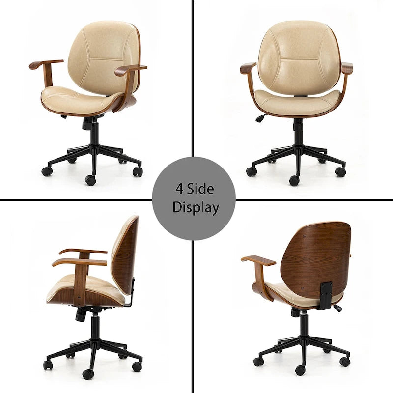 Fauteuil de bureau pivotant réglable en similicuir Glitzhome avec accoudoir, design ergonomique
