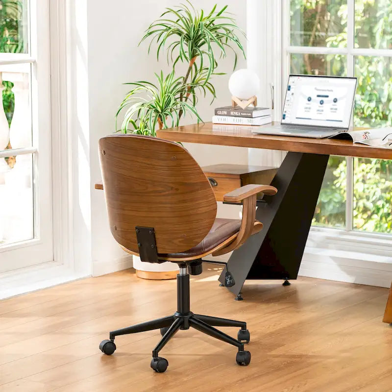 Fauteuil de bureau pivotant réglable en similicuir Glitzhome avec accoudoir, design ergonomique